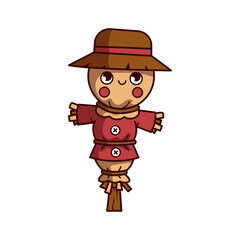 Cartoon Style Scarecrow Illustration with Brown Hat Red Shirt and Transparent Background