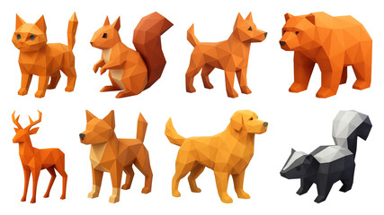 Fototapeta premium PNG Low-poly woodland animal collection, element set on transparent background