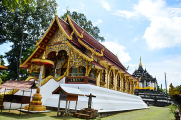 Chapel and Old Pagoda, Lanna Architecture, Symbols of Buddhism, South East Asia at Wat Phra Yuen, Lamphun, Northern Thailand