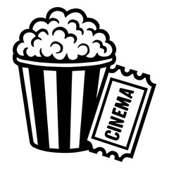 Popcorn bucket with fireworks or confetti — celebration or movie night party icon

