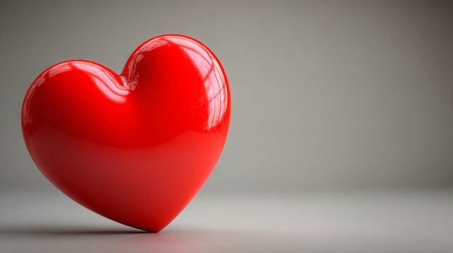 This is a 3D rendering of a red heart. The heart is facing the viewer and is slightly angled to the right.