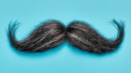 Top view image of fake mustache on blue background with copy space. Masculine, movember and hipster concept