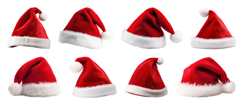 PNG Festive red Santa hats collection, element set on transparent background