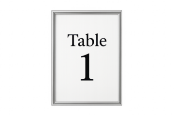 Table number one sign in silver frame