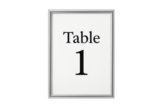 Table number one sign in silver frame - Powered by Adobe