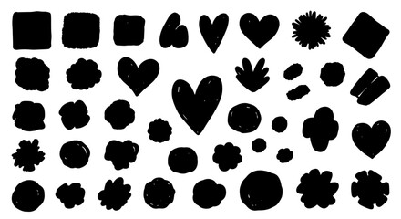 Fototapeta premium Collection of hand drawn abstract shapes and symbols in a doodle art style.