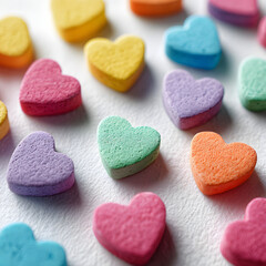 Obraz premium Colorful candy hearts evoke feelings of joy and nostalgia, perfect for romantic celebrations.