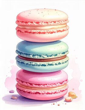 Style Pastel Macaron Dessert Clipart on Clean White Background
