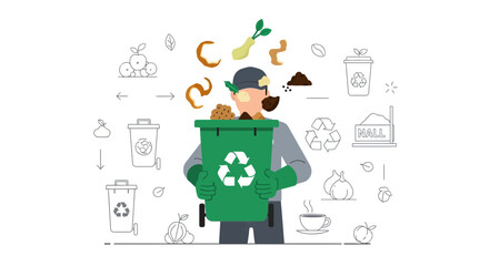 Fototapeta premium Environmentally Conscious Individual Recycling Food Waste, Promoting Sustainable Practices