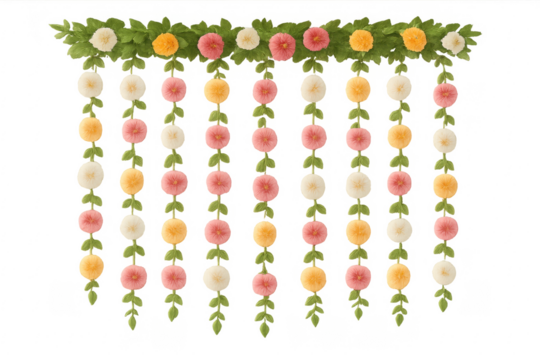 Traditional indian festival floral garland decoration on transparent background