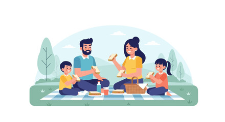 Family Enjoying A Picnic Together Outdoors On A Beautiful Day With Sandwiches