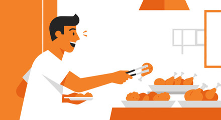 Fototapeta premium Excited Person Serves Freshly Cooked Fried Chicken Portraying Culinary Enthusiasm