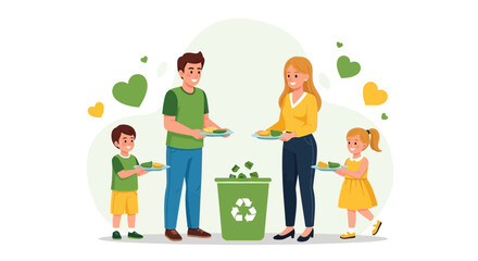 Fototapeta premium Family Focused On Healthy Eating and Recycling for a Sustainable Future Together