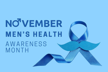 Blue ribbon and mustache symbolizing men's health awareness
