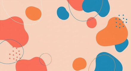 Modern Flat Design: Fluid Blobs and Dots in Orange, Coral, and Blue on a Peach Backdrop