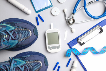 Sneakers and clipboard for diabetes management tools