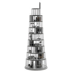 Modern Glass Tower Building Shows Interior Design on Transparent Background, Architecture, Style