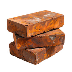 Three weathered, textured, rectangular bricks stacked on top of each other against a black backdrop