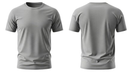 Two gray short-sleeved t-shirts displayed with front and back views featuring a subtle fabric texture isolated on a white background