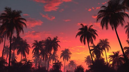 Tropical sunset vacation scene palm trees on the beach nature-inspired fashion design pastel background with ai elements and vacation vibes