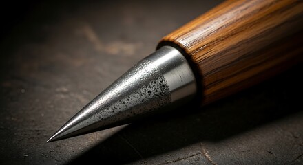 Fototapeta premium Closeup of a handmade wooden pen with a steel nib on a textured surface.