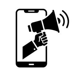 smartphone with megaphone for online advertising and social media promotion