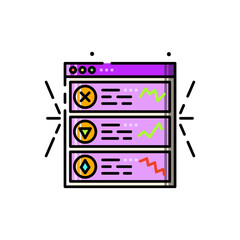 Pixel Art Styled Window with Investment Charts in Purple and Green on Transparent Background