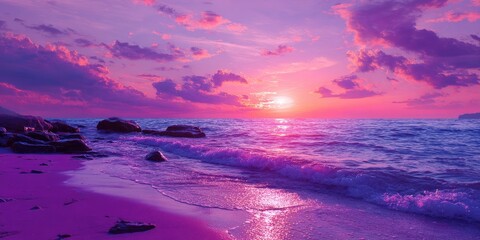 Romantic sunset on sandy coast optimistic holiday background colourful seascape viewpoint captivating nature experience