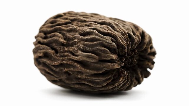 Rough textured black walnut in its natural hard shell isolated white background