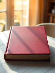 a closed maroon book with a blank cover on a table