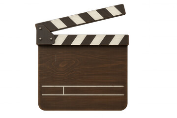 Fototapeta premium Wooden clapperboard opening, symbolizing filmmaking, movie production, cinema, action, and creative direction with transparent background