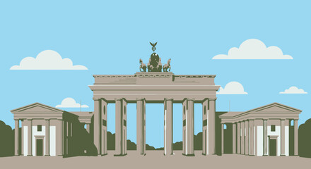 Fototapeta premium Iconic Brandenburg Gate Illustration Depicting German Unity and Historical Significance, Suitable for Travel Guides, Educational Materials, and Cultural Representations