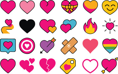 Seamless heart pattern with love and valentine icons in red and pink colors