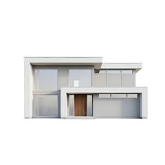 Modern House Design Shows Exterior Facade with Windows and Door on Transparent Background