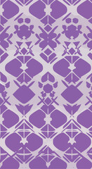 Geometric pattern design with a repeating motif in shades of purple and white.