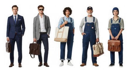 Diverse group of people standing in a row isolated on transparent background