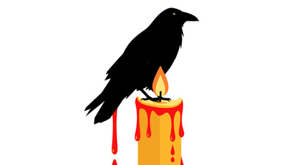 Raven on Candle: A mysterious silhouette of a raven perches atop a lit candle. Symbolic of dark omen, mystery, and introspection.
