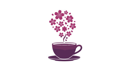 Blooming Tea: A cup of tea, filled with a vibrant infusion of floral elegance, releases a cloud of fragrant blossoms into the air, creating a moment of serene beauty.