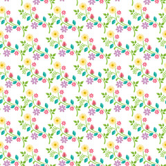 Floral Pattern With Green Vines And Colorful Flowers For Textile, Wallpaper, And Craft Design