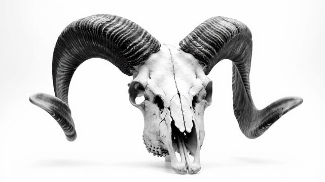 Ram Skull with Horns Black and White Studio Shot