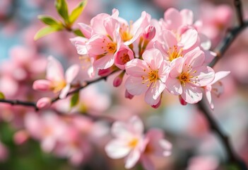 Fototapeta premium Soft-focus spring blossoms, vibrant pastel colors, gentle bokeh, background, springtime
