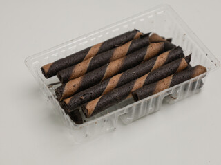 Biscuit sticks or rolled biscuits on white background