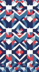 Geometric pattern with abstract shapes in blue red and white colors.