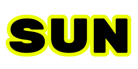 SUN Word Art with Bold Uppercase Typography in Black with Bright Yellow Outline and Interconnected Letter Design for a Vibrant, Energetic, and Visually Impactful Artistic Statement