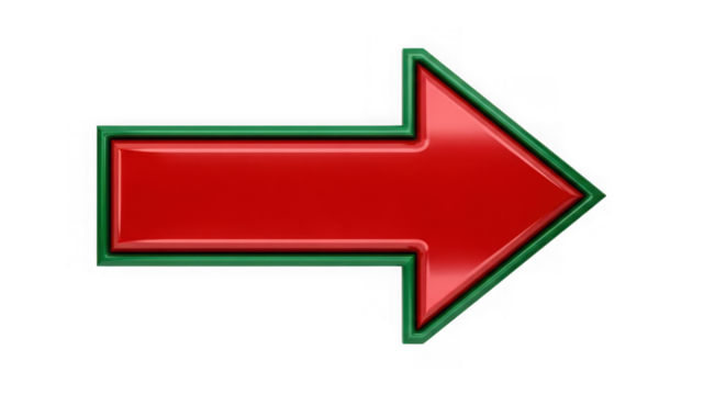 Red arrow pointing right isolated on transparent background, direction indicator