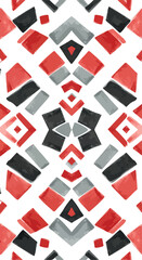 Obraz premium Geometric pattern with red black and gray shapes on white background.