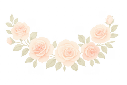 Delicate watercolor pink rose floral wreath illustration