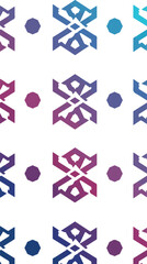 Geometric pattern with symmetrical shapes and gradient colors on white background.
