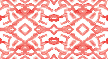 Geometric pattern with symmetrical shapes and vibrant red color on white background.
