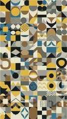 Geometric pattern with various shapes and colors creating a vibrant design.